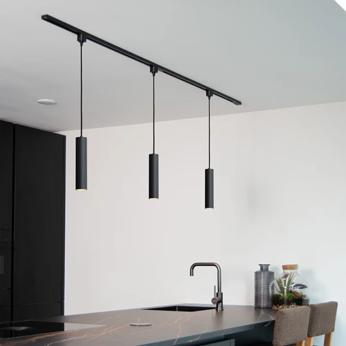 Lucide TRACK FLORIS pendant - 1-circuit Track lighting system - 1xGU10 - Black (Extension) - atmosphere 1